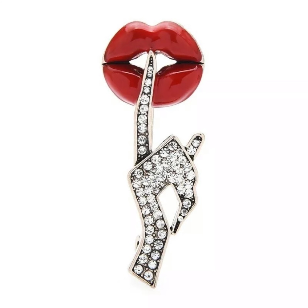 Red lips lapel pin brooch makeup diamonds
